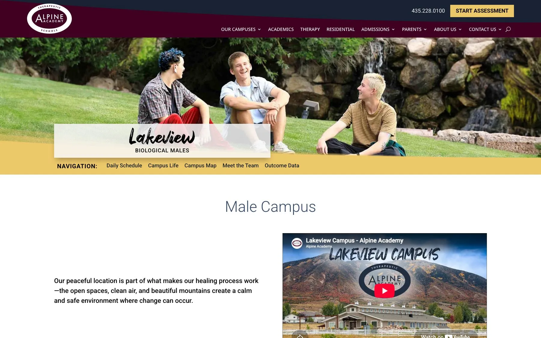 The Lakeview campus page mirrors that structure for the male program, so each audience gets a dedicated path.