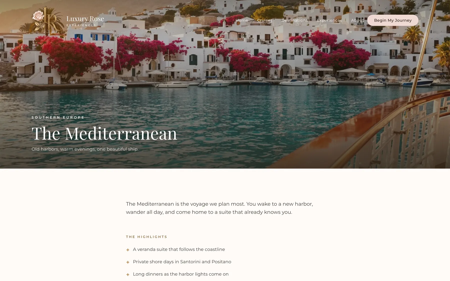 Each itinerary page walks the voyage port by port and ends with a direct path to an inquiry.