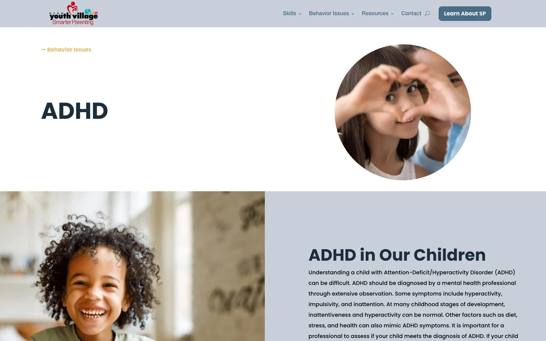 Condition guides, like ADHD, let parents enter through their child's diagnosis and land on the right skill.